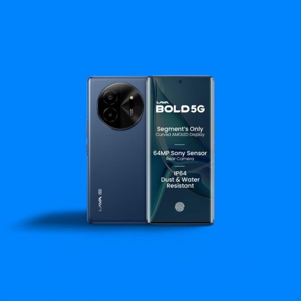 Lava Bold 5G (Sapphire Blue, 6GB RAM, 128GB Storage) | 3D Curved FHD+ AMOLED Display | Mediatek Dimensity 6300 Processor | IP64 Water Resistance | 64MP Rear Sensor | Supports All Indian 5G Bands